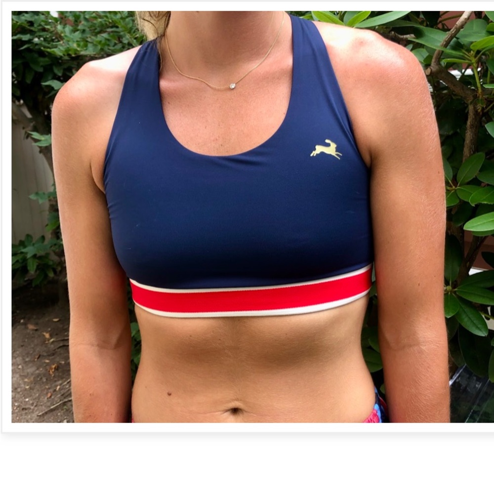 Tracksmith Navy Blue & Red Racerback Sports Bra- Size Small XS